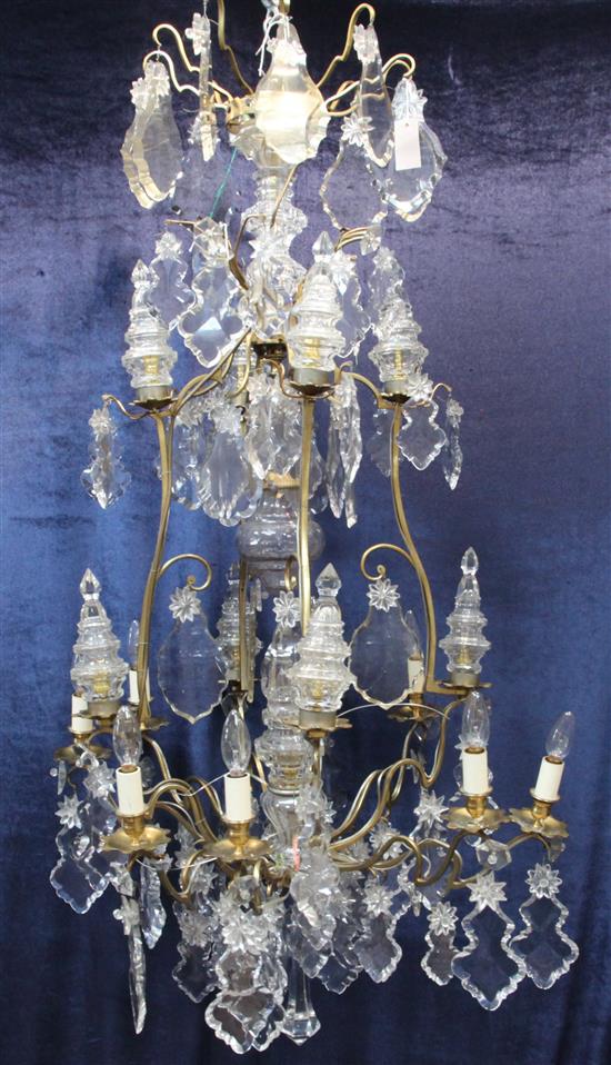 Gilt brass & cut glass 17 light chandelier, drop 4ft 5in. diam. 2ft 6in. approx.